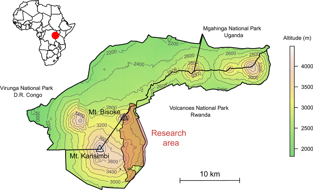 Map of Shrinking Mountain Gorilla Habitats in Virunga