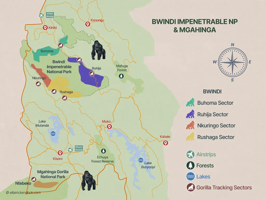 Bwindi’s Gorilla Trekking Sectors on the Map