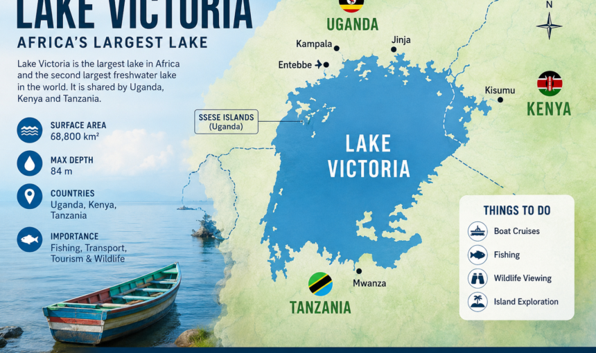 Lake Victoria Africa largest lake map with surrounding countries and islands